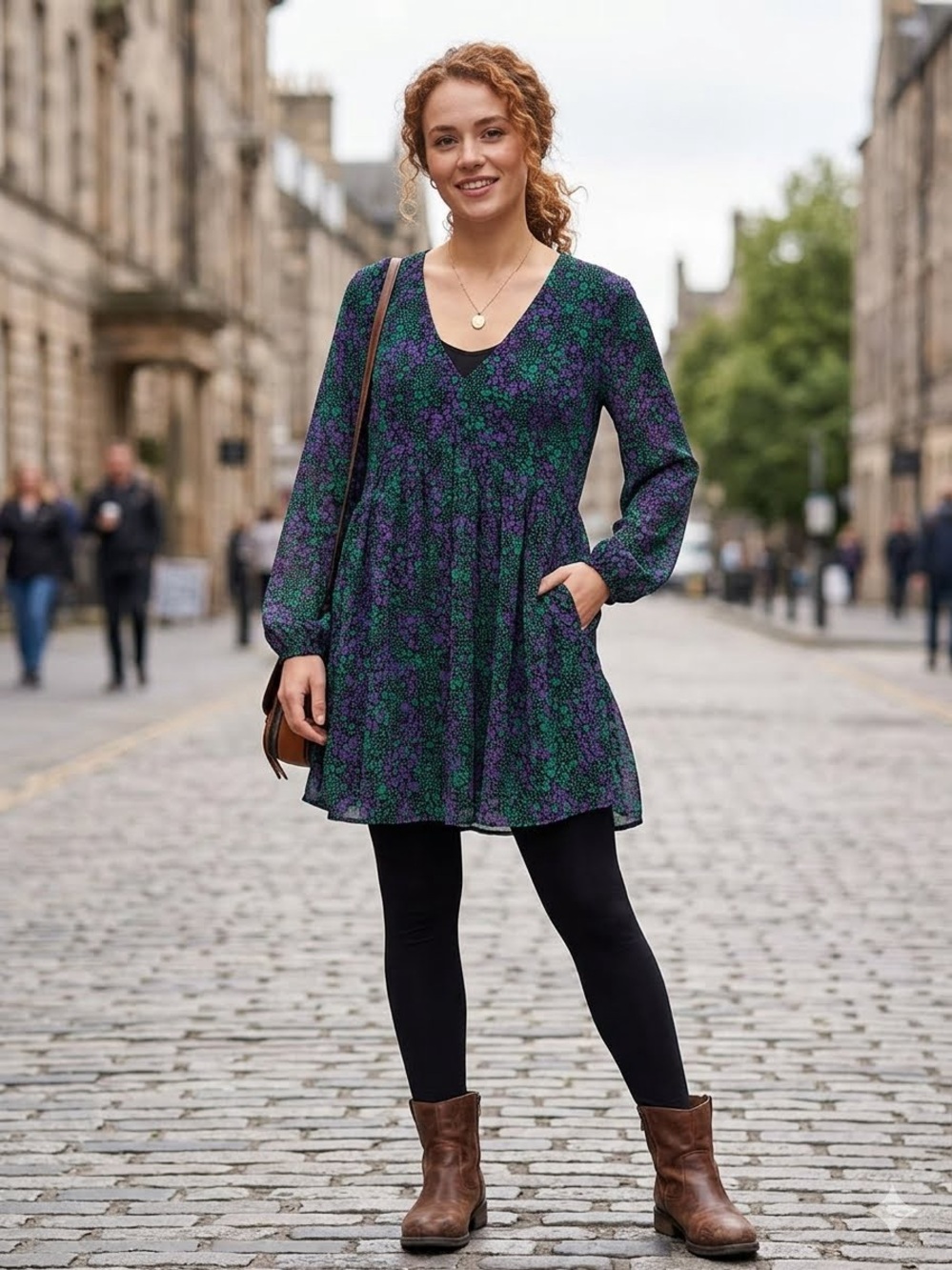 Joe Browns Plisse Tunic Dress Floral Animal Print Purple Green Plus Size US 14